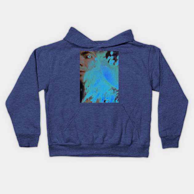 Portrait, digital collage, special processing. Men looking. Behind light. Very grainy on close, but so beautiful. Aquamarine soft. Kids Hoodie by 234TeeUser234